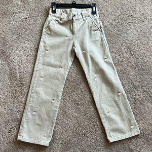 🐾🐶Used Boy Size 7 Janie and Jack Pants Tan with little dogs embroidered🐶🐾